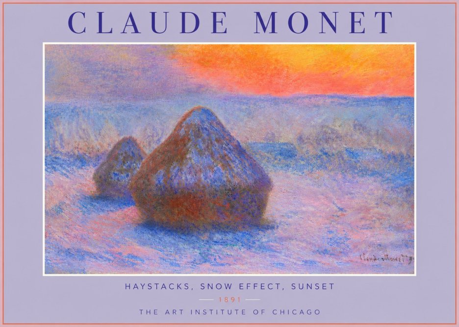 Monet Haystacks, Snow Effect, Sunset No4 - Plakat