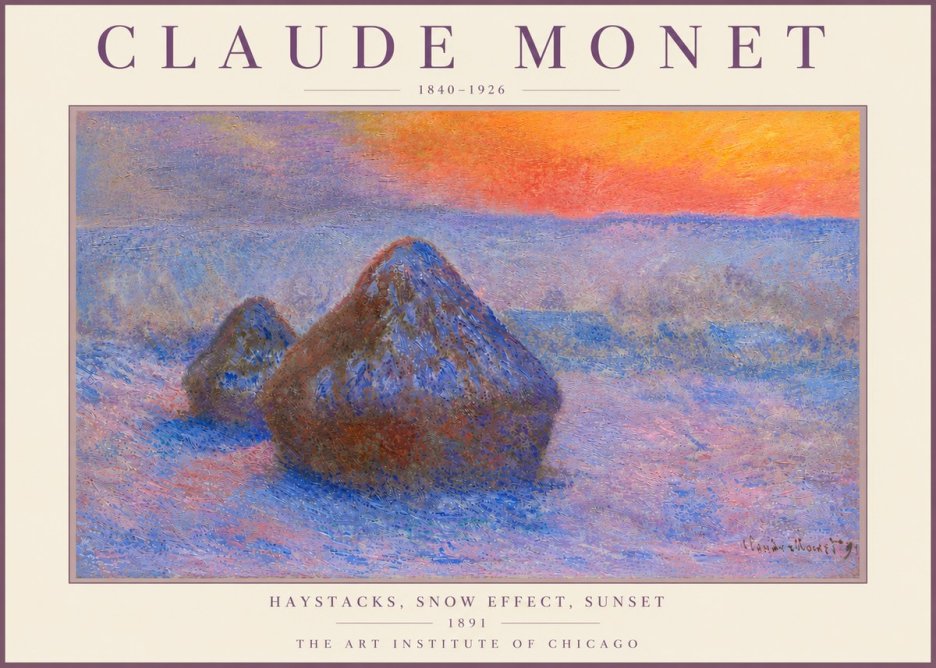 Monet Haystacks, Snow Effect, Sunset No6 - Plakat