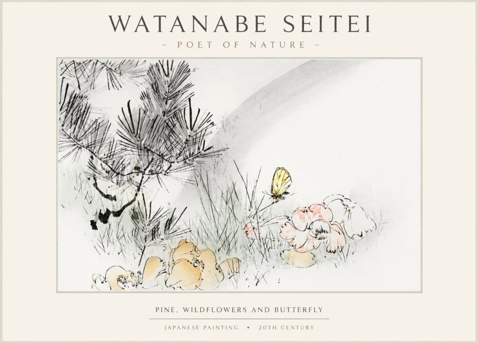 Watanabe Seitei Pine, Wildflowers and Butterfly No1 - Plakat