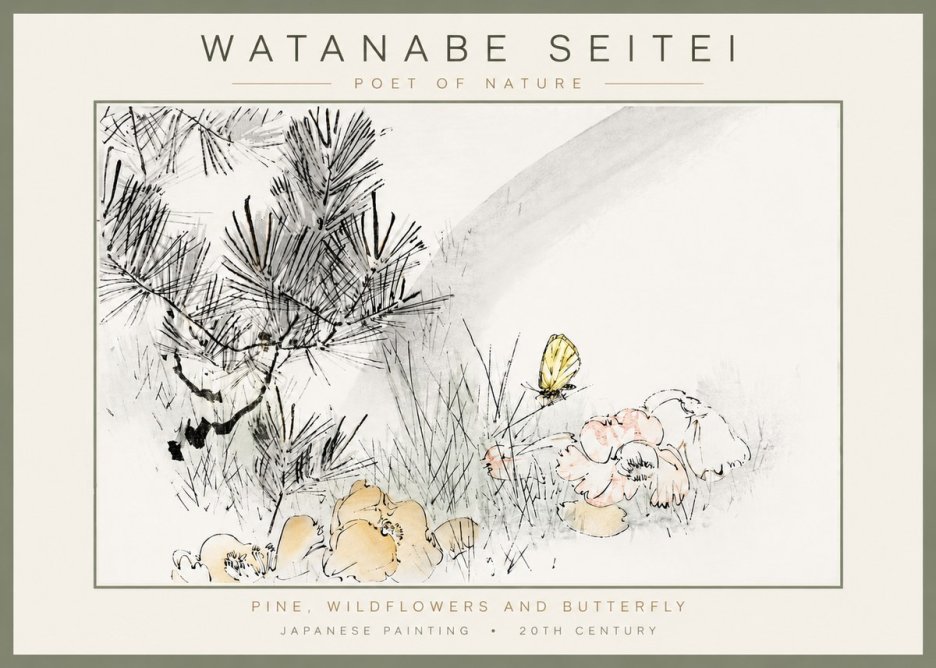 Watanabe Seitei Pine, Wildflowers and Butterfly No4 - Plakat
