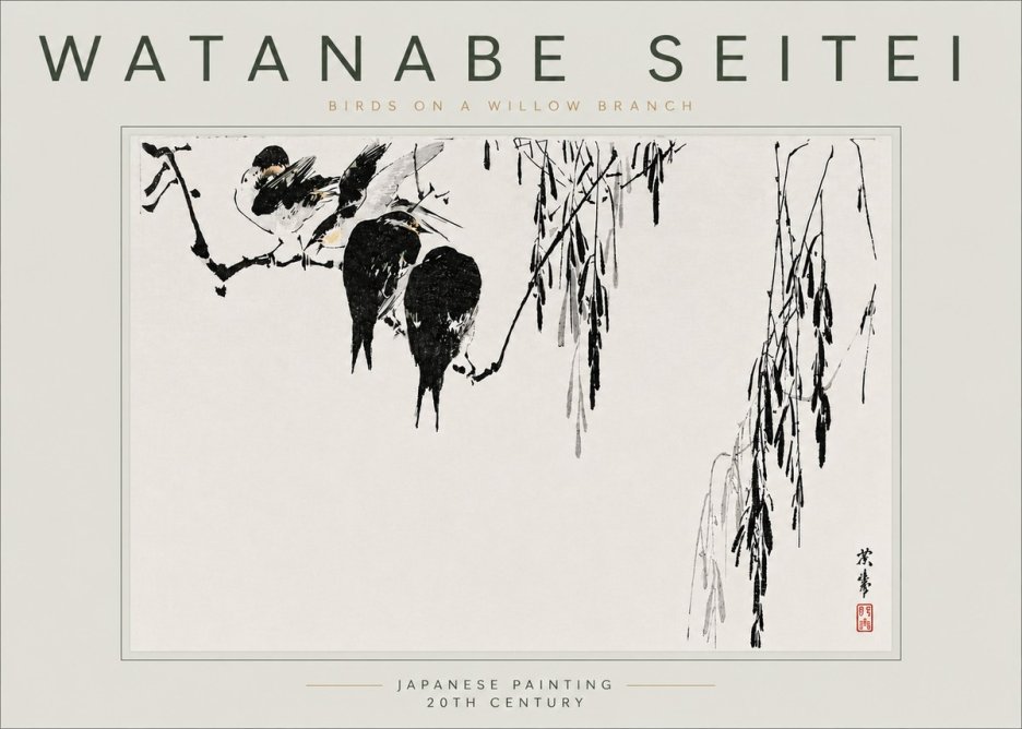 Watanabe Seitei Birds on a Willow Branch No6 - Plakat