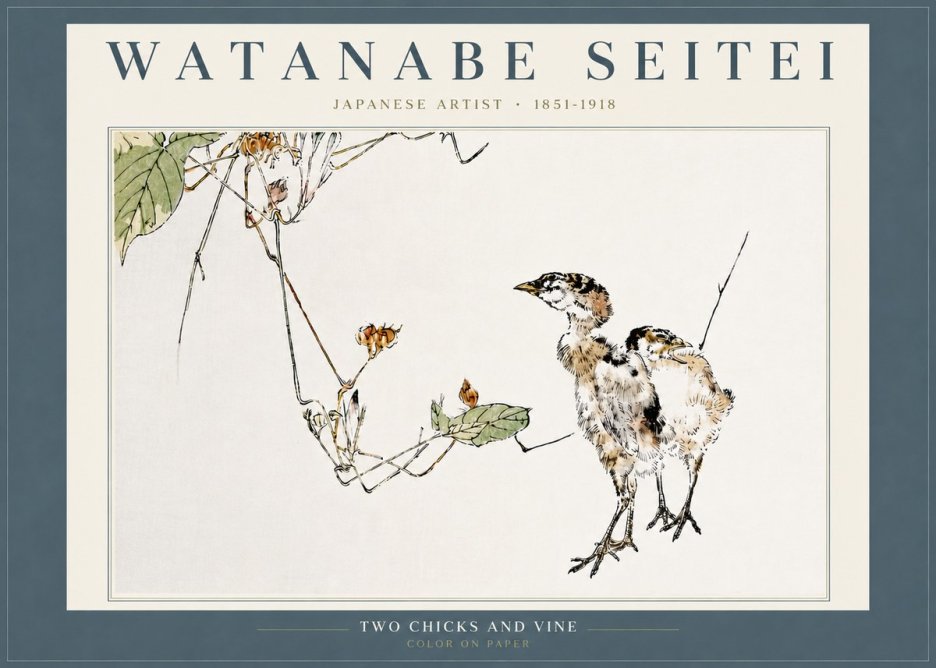 Watanabe Seitei Two Chicks and Vine No6 - Plakat
