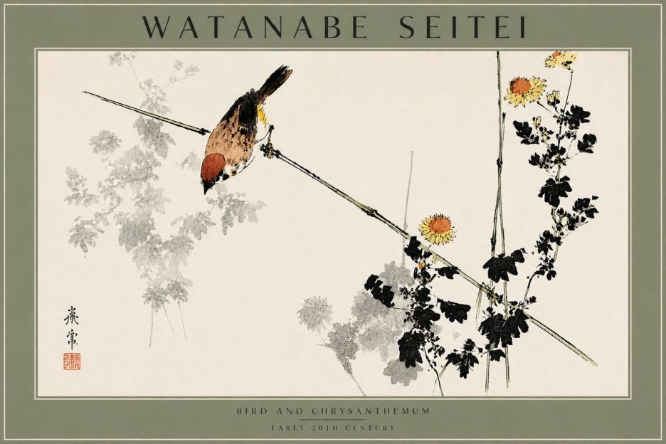 Watanabe Seitei Bird and Chrysanthemum No4 - Plakat