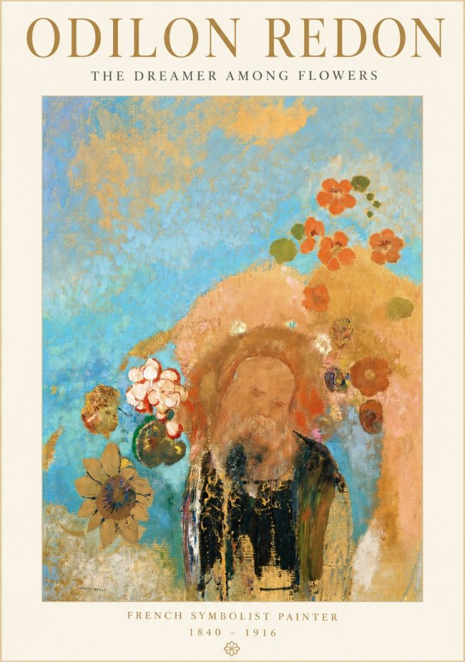 Odilon Redon The Dreamer Among Flowers No3 - Plakat