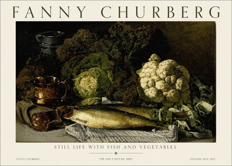 Fanny Churberg Still Life with Fish and Vegetables No1 - Plakat