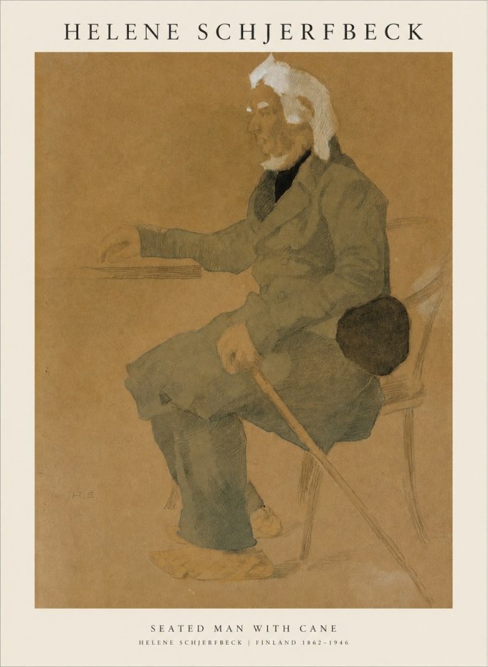 Helene Schjerfbeck Seated Man with Cane No1 - Plakat