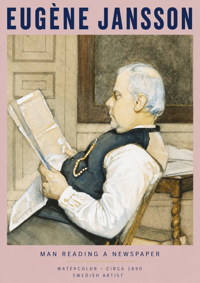 Eugène Jansson Man Reading a Newspaper No3 - Plakat