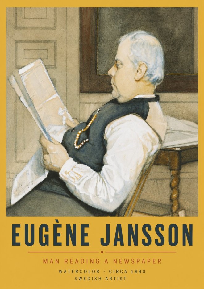 Eugène Jansson Man Reading a Newspaper No6 - Plakat