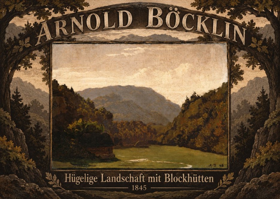 Arnold Böcklin Hügelige Landschaft Mit Blockhütten No6 - Plakat