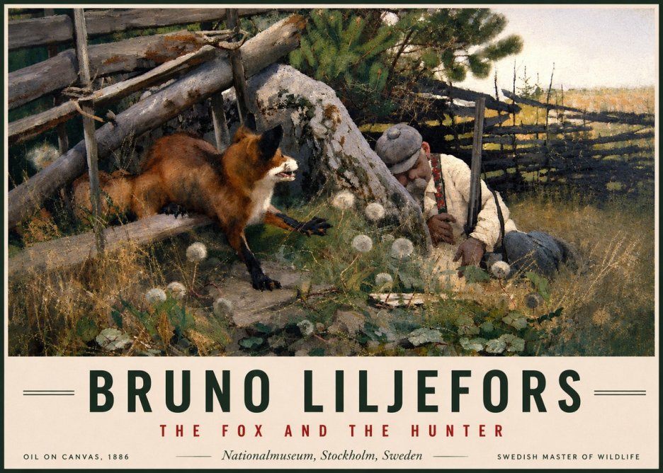 Bruno Liljefors The Fox and the Hunter No2 - Plakat