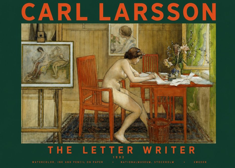 Carl Larsson Interior with a Nude Writing No5 - Plakat