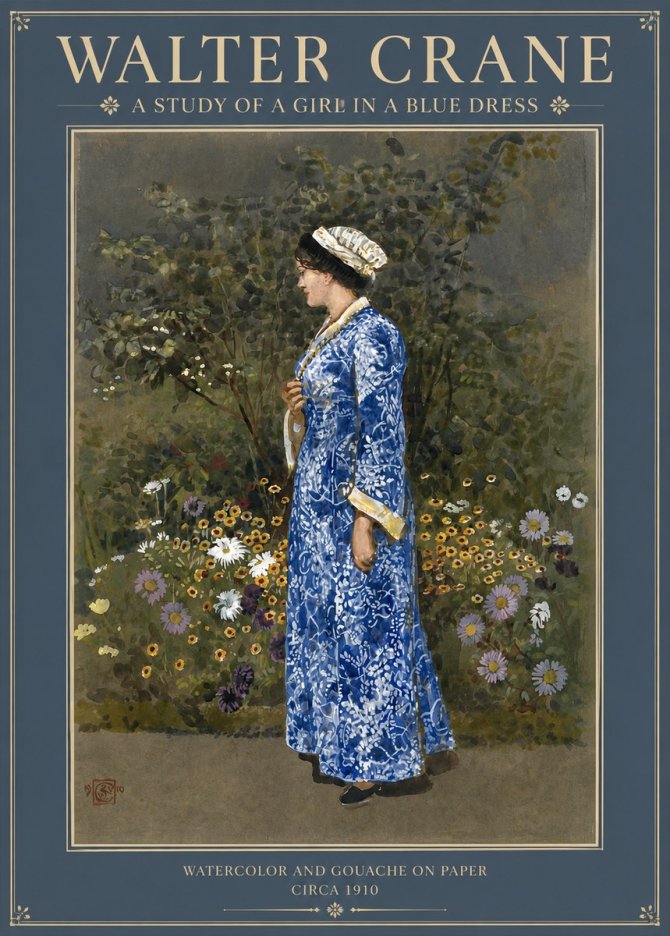 Walter Crane A Study of a Girl in a Blue Dress No2 - Plakat