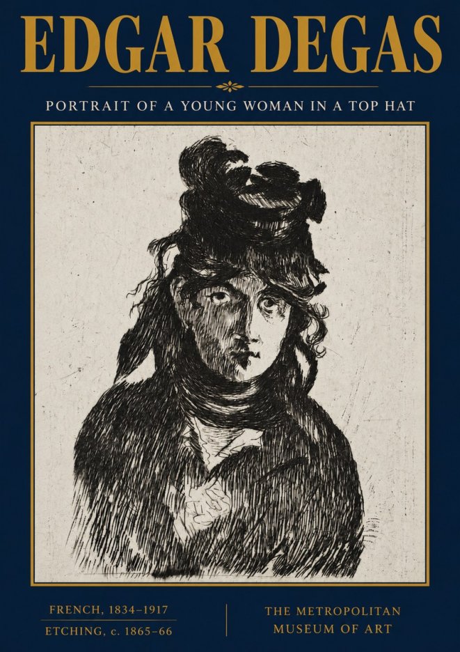 Edgar Degas Portrait of a Young Woman in a Top Hat No3 - Plakat