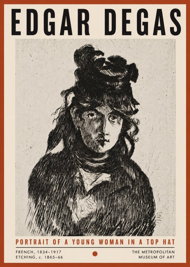 Edgar Degas Portrait of a Young Woman in a Top Hat No4 - Plakat