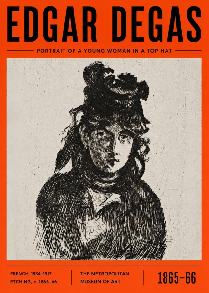 Edgar Degas Portrait of a Young Woman in a Top Hat No6 - Plakat