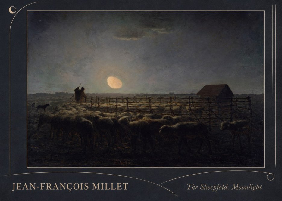 Jean-François Millet The Sheepfold, Moonlight No2 - Plakat