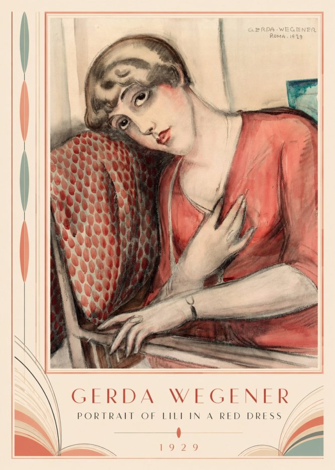 Gerda Wegener Portrait of Lili in a Red Dress No3 - Plakat