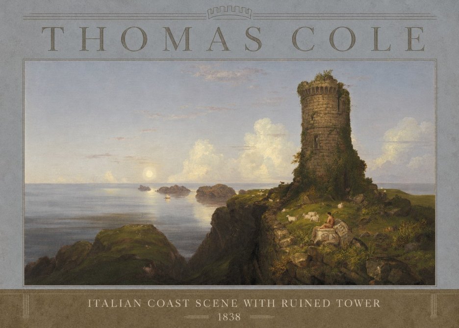 Thomas Cole Italian Coast Scene with Ruined Tower II No3 - Plakat