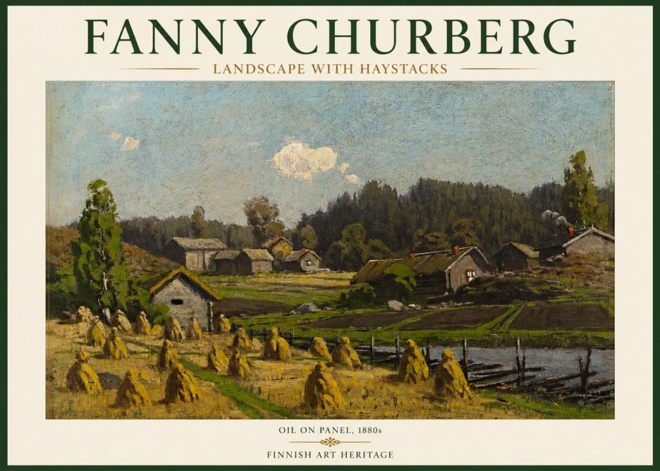 Fanny Churberg Landscape with Haystacks No3 - Plakat