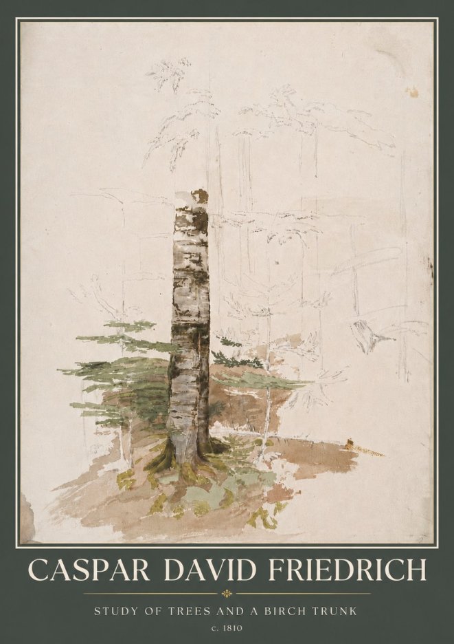 Caspar David Friedrich Study of Trees and a Birch Trunk No5 - Plakat