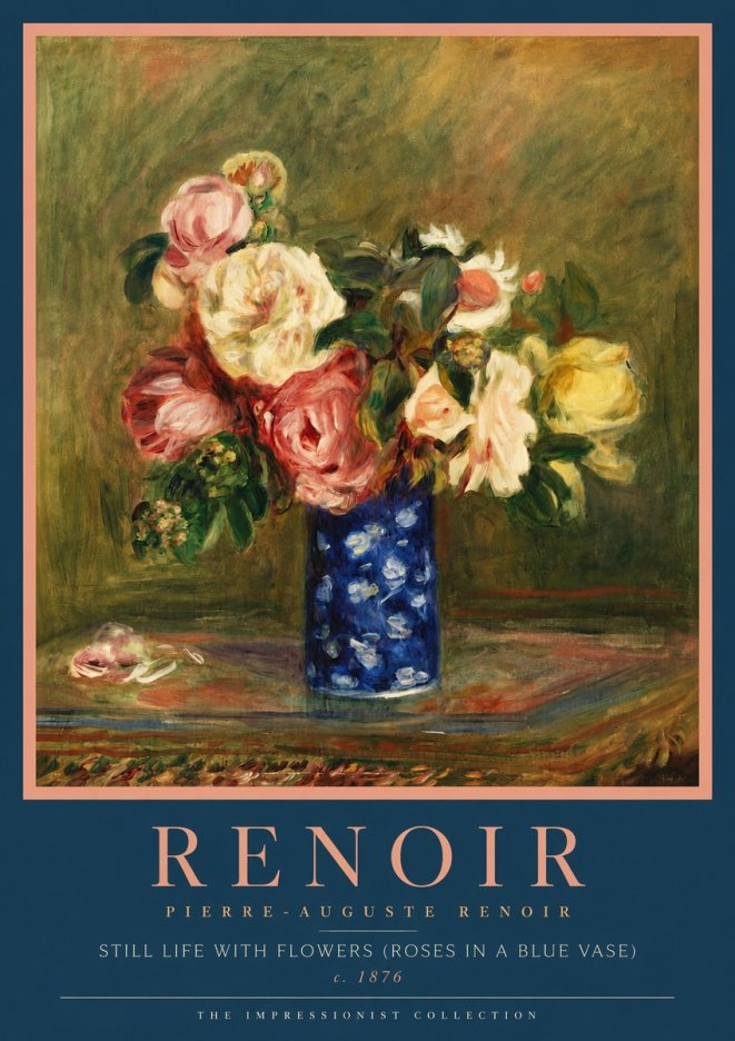 Renoir Still Life with Flowers (Roses in a Blue Vase) No4 - Plakat