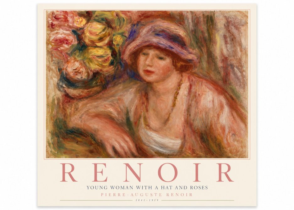 Renoir Young Woman with a Hat and Roses No4 - Plakat