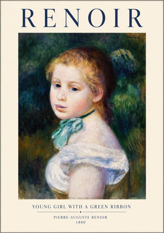 Renoir Young Girl with a Green Ribbon No1 - Plakat