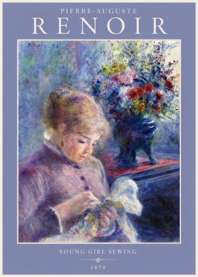 Renoir Young Girl Sewing No2 - Plakat