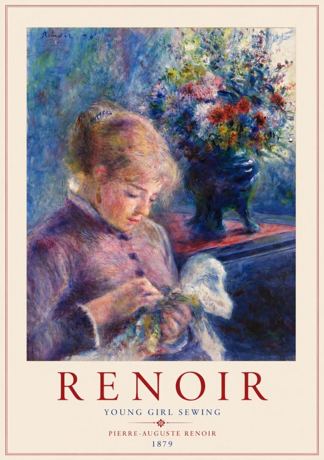 Renoir Young Girl Sewing No3 - Plakat