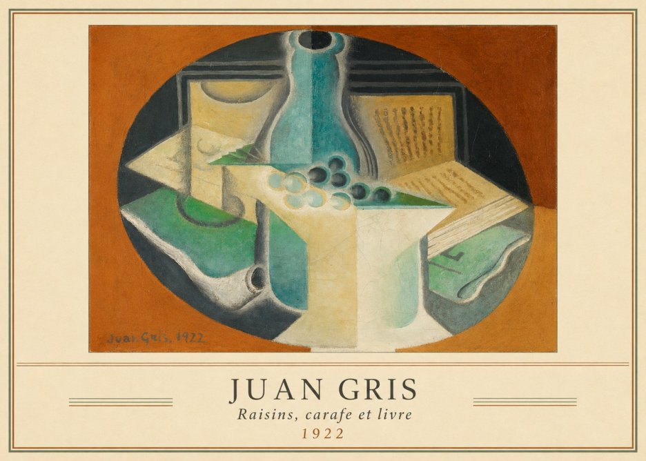 Juan Gris Raisins, Carafe Et Livre No3 - Plakat