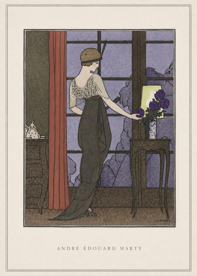 André Édouard Marty Lady at the Window with Roses No4 - Plakat