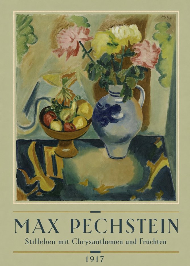 Max Pechstein Stilleben Mit Chrysanthemen Und Früchten No2 - Plakat