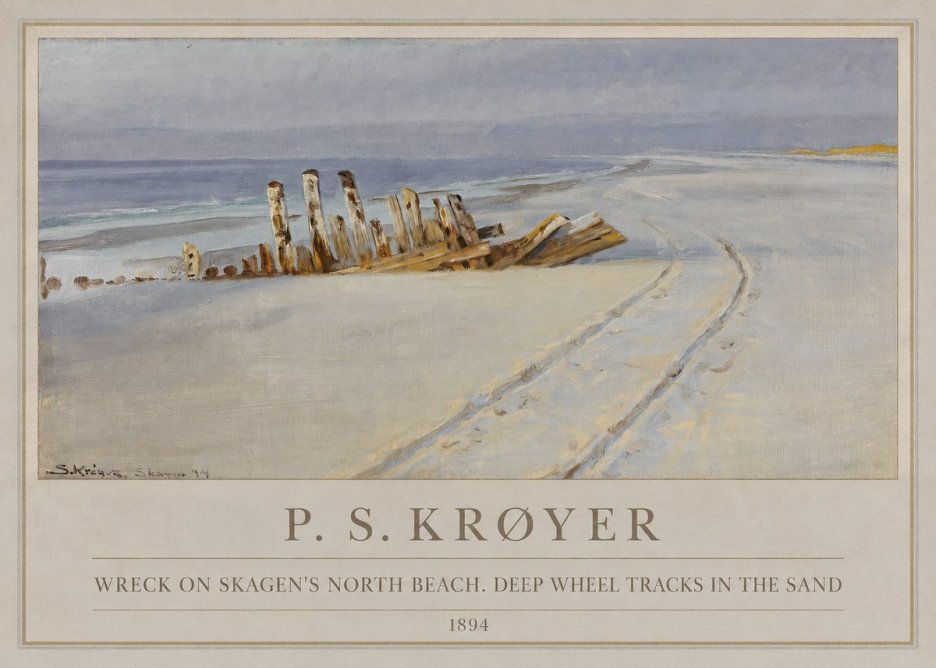 P.S. Krøyer Wreck on Skagen's North Beach. Deep Wheel Tracks in the Sand No1 - Plakat