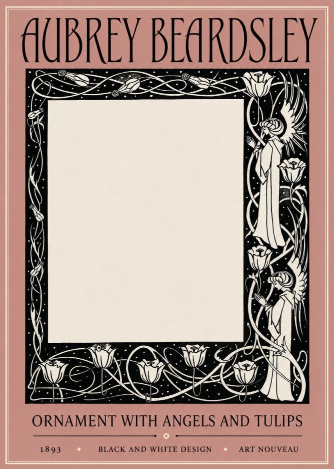 Aubrey Beardsley Ornament with Angels and Tulips No3 - Plakat