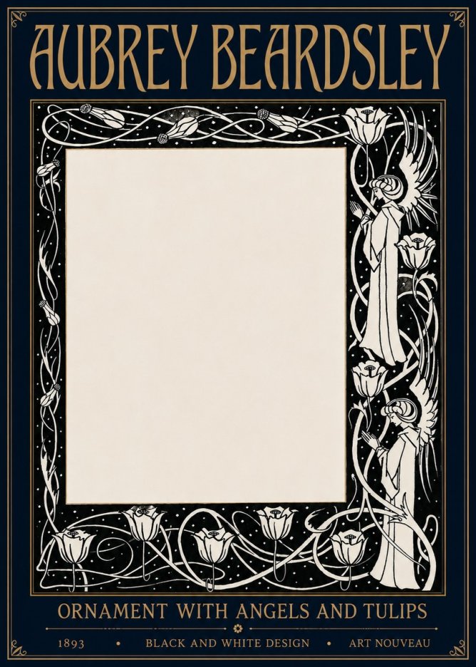 Aubrey Beardsley Ornament with Angels and Tulips No6 - Plakat