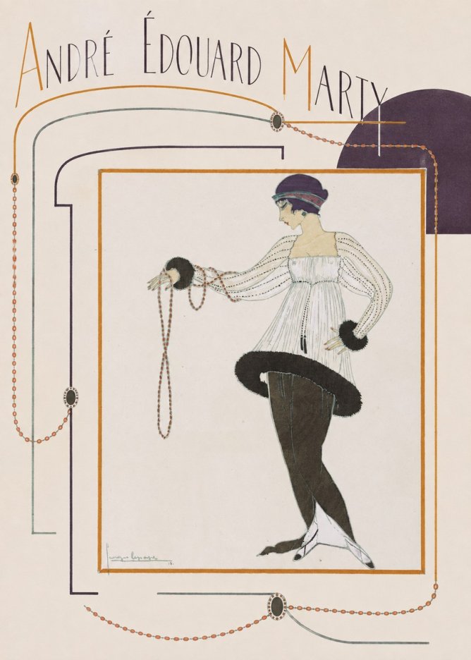 André Édouard Marty Elegant Woman with Pearl Necklace No6 - Plakat