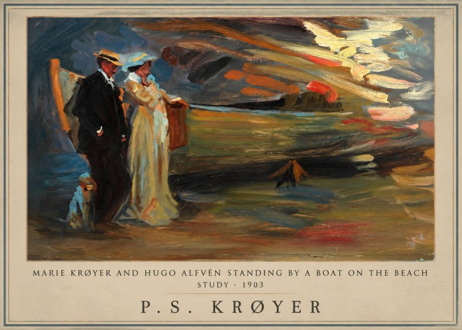 P.S. Krøyer Marie Krøyer and Hugo Alfvén Standing by a Boat on the Beach - Study · 1903 No1 - Plakat