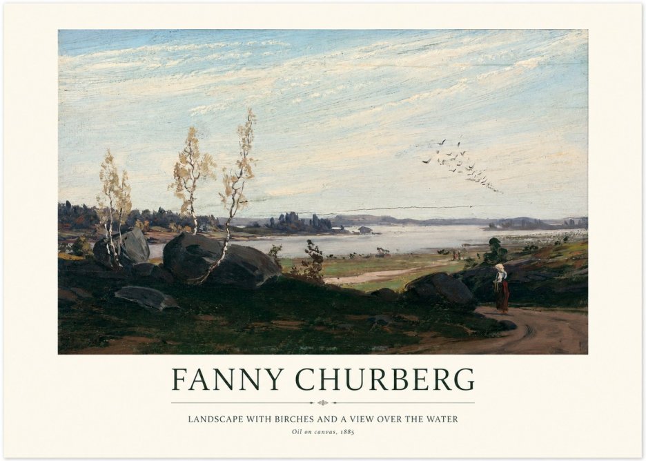 Fanny Churberg Landscape with Birches and a View over the Water No1 - Plakat