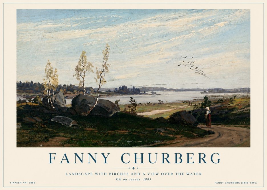 Fanny Churberg Landscape with Birches and a View over the Water No6 - Plakat