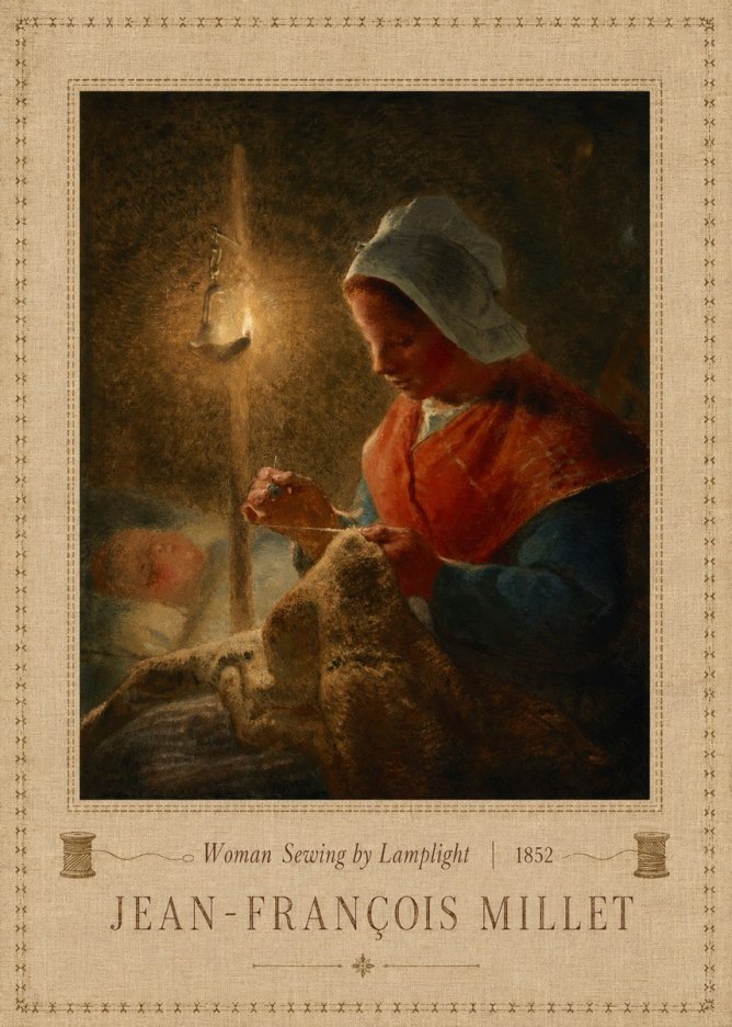 Jean-François Millet Woman Sewing by Lamplight No5 - Plakat