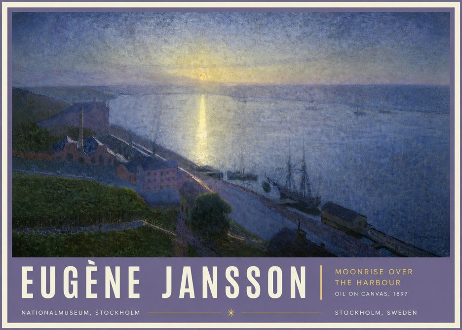 Eugène Jansson Moonrise over the Harbour No5 - Plakat