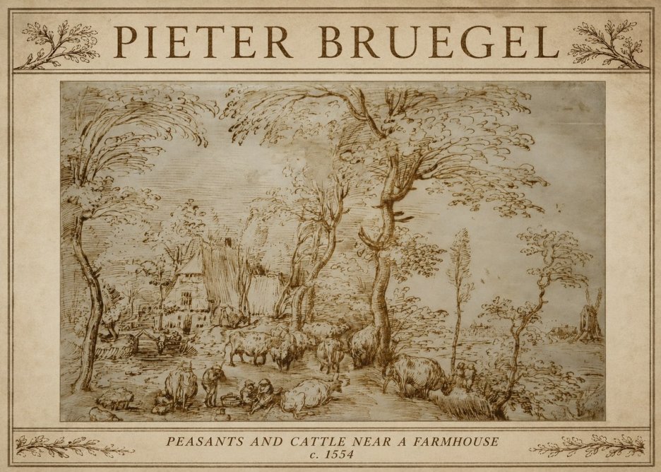 Pieter Bruegel Peasants and Cattle Near a Farmhouse No3 - Plakat