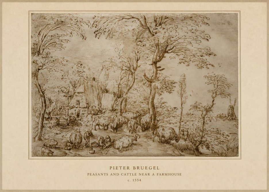 Pieter Bruegel Peasants and Cattle Near a Farmhouse No4 - Plakat