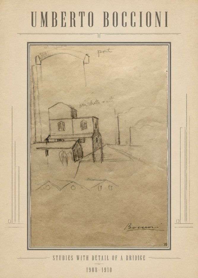 Umberto Boccioni Studies with Detail of a Bridige No1 - Plakat