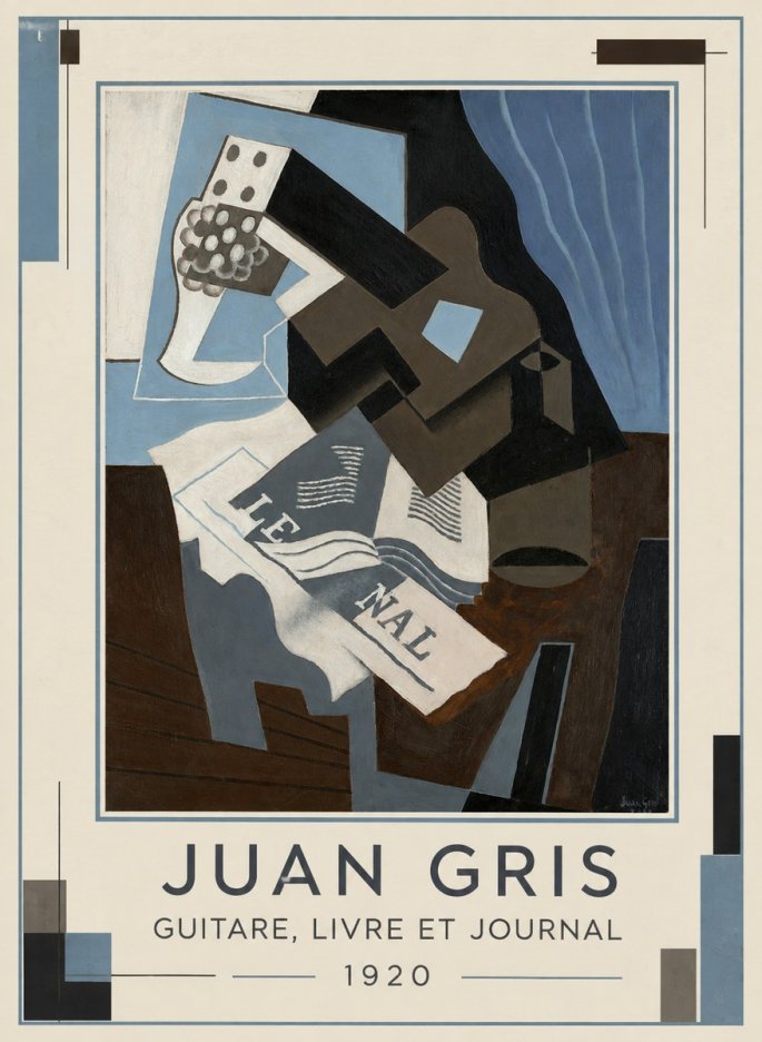 Juan Gris Guitare, Livre Et Journal No5 - Plakat