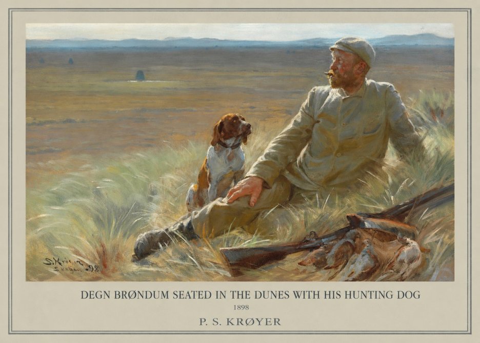 P.S. Krøyer Degn Brøndum Seated in the Dunes with His Hunting Dog No1 - Plakat