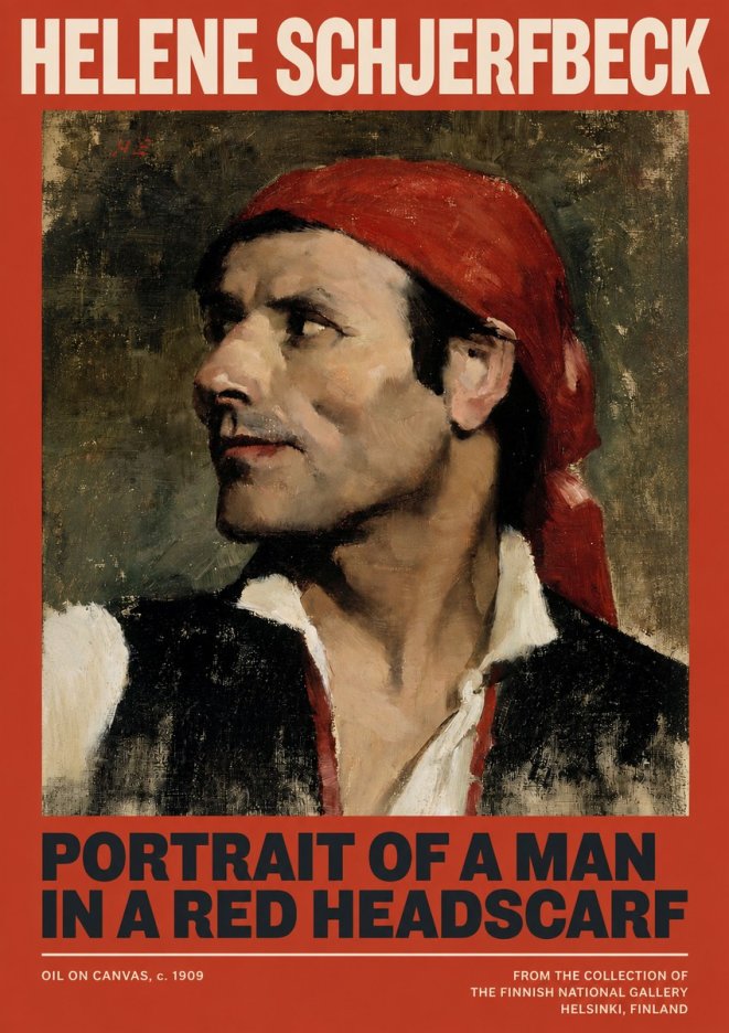 Helene Schjerfbeck Portrait of a Man in a Red Headscarf No2 - Plakat