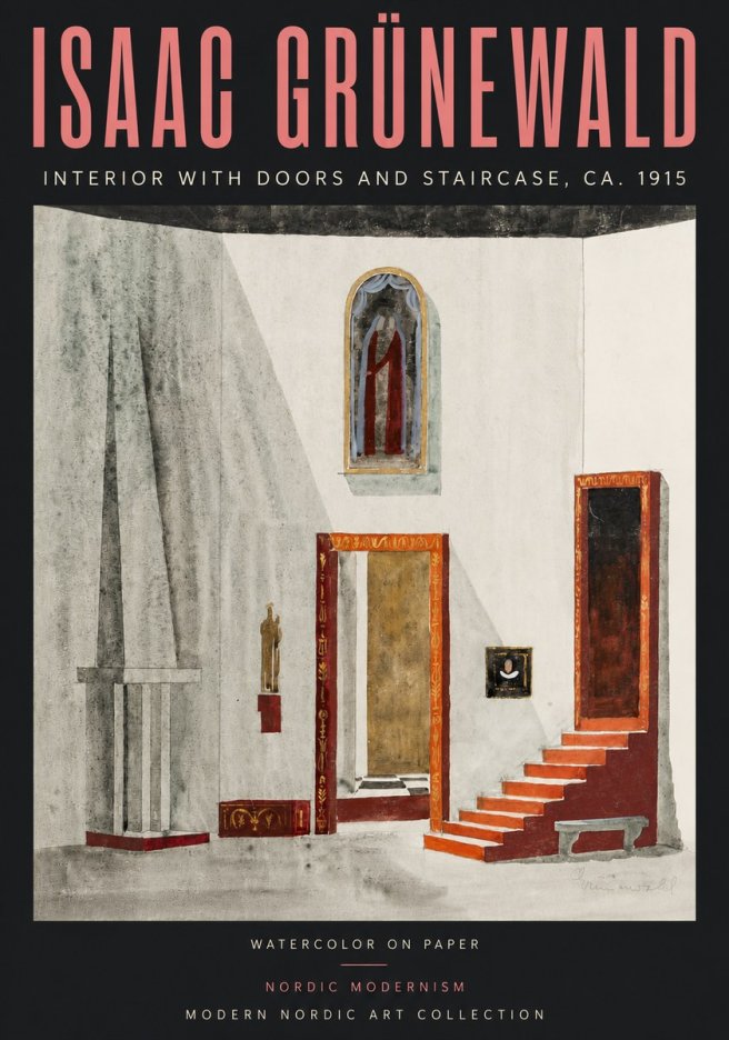 Isaac Grünewald Interior with Doors and Staircase, Ca. 1915 No5 - Plakat