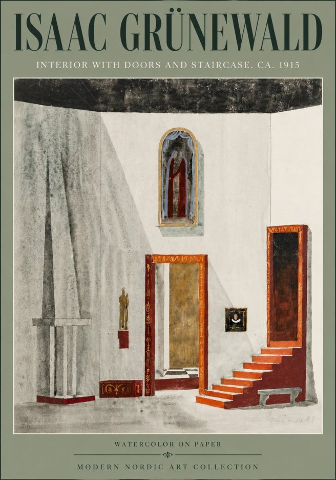 Isaac Grünewald Interior with Doors and Staircase, Ca. 1915 No6 - Plakat