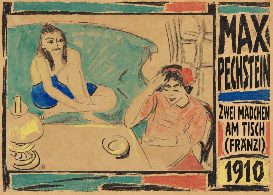 Max Pechstein Zwei Mädchen Am Tisch (Fränzi) No5 - Plakat
